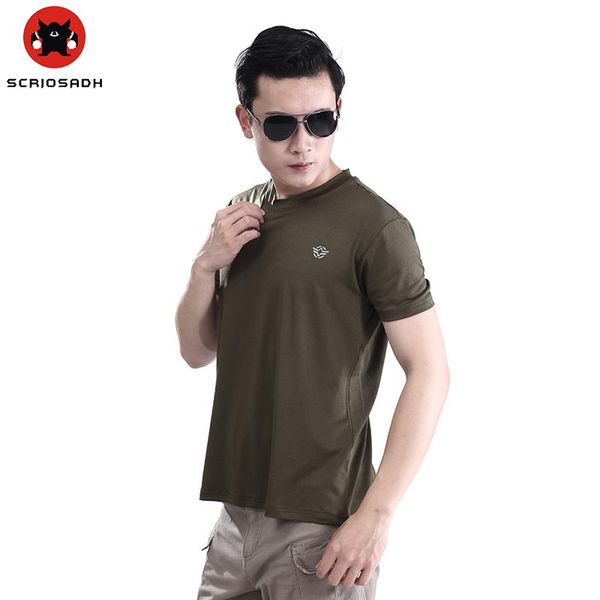

esdy men tactics t-shirt outdoor quick dry breathable short sleeves round collar climbing hiking running sports t-shirt, Gray;blue