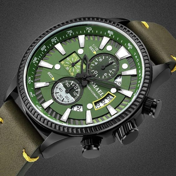 

men's creative geometric sport quartz watch gift fashion round leather band round dial calendar male clock charm gift for men, Slivery;brown