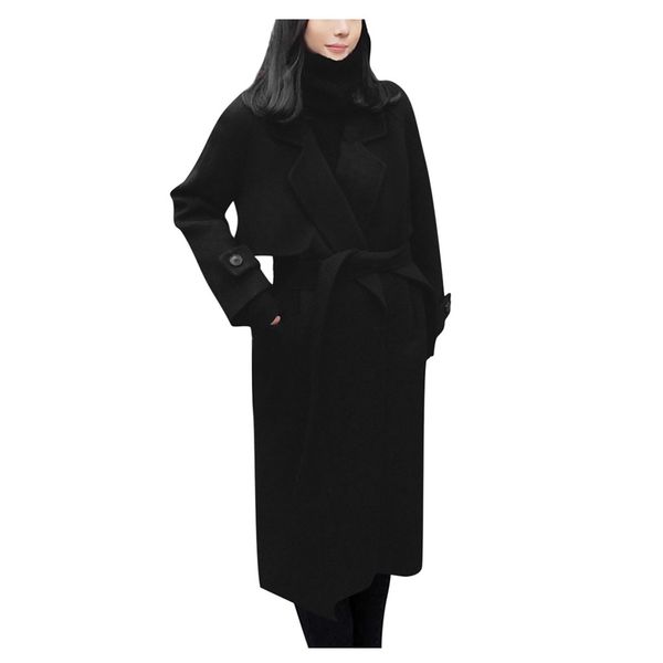 

sagace women elegant medium long trench coat belt fashion winter work office button warm casual turn-down collar jacket, Tan;black