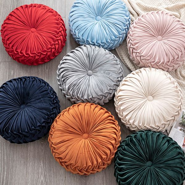 

pleated wheel pumpkin seat cushion luxury chic round velvet cushion handmade for sofa bed home decoration 38*38*10cm