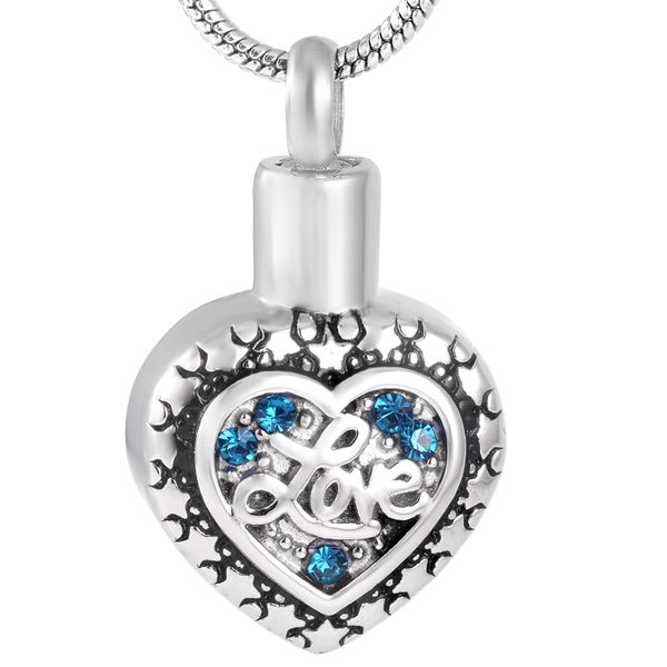 

inlay colorful crystal heart stainless steel cremation pendant necklace for ashes urn keepsake for women men jewellery ijd9747, Silver