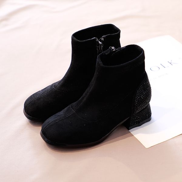 

kids boots winter girls shoes princess fashion diamond shiny martin boots little girls shoes low-heeled size 26-36 sx182, Black;grey