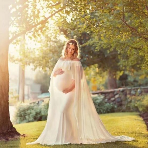 

chiffon shawl dress maternity pgraphy props gown pregnancy shoulderless maternity dresses for p shoot 2020, White