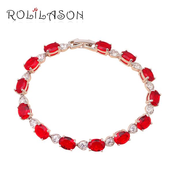 

rolilason classic design red and white crystal zircon silver bracelet zircon women dinner party style fashion jewelry tb579, Golden;silver