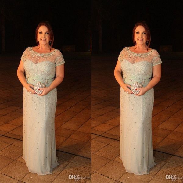 

new gray mother off bride dresses short sleeves jewel neck chiffon crystal beading illusion floor length prom party evening wedding gowns, Black;red