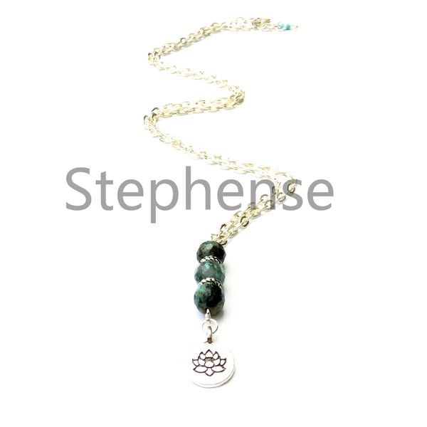 MG0660 Einfaches Design Edelsteinkette Halskette Natürlicher afrikanischer Türkis Energieschmuck Lotus Charm Yoga Mala Armband