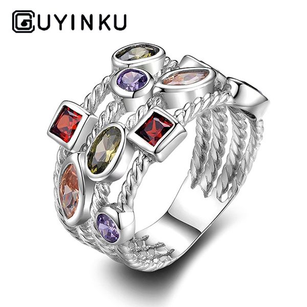 

guyinku new arrival 925 sterling silver finger ring with rainbow z vintage rings for women engagement jewelry s925 gifts, Slivery;golden