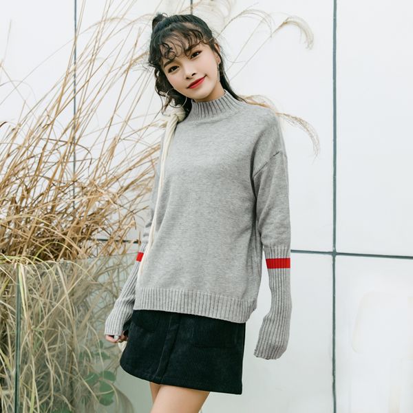 

sweater woman autumn and winter half turtleneck short paragraph sweater woman pullover new style long sleeve loose thickening, White;black