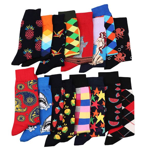 

men's socks men casual cotton happy harajuku hip hop funny colorful gift, Black