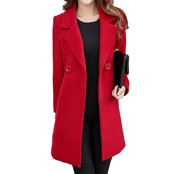 

winter slim elegant large size women woolen jacket 2019 new casual medium long solid color long sleeve women woolen jacket m-4xl, Black