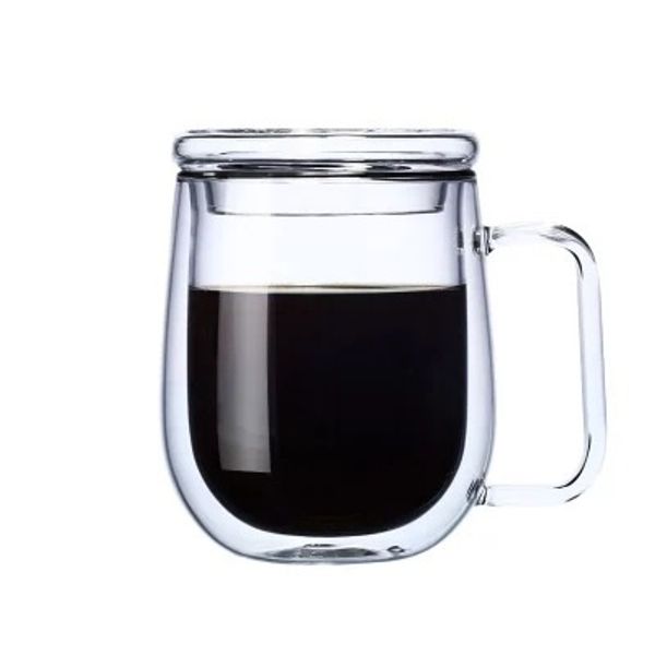 Простой стиль офисный кружка двойной слой высокого качества кофейная чашка с крышкой прозрачный напиток термостойкий стеклянный стеклянный стеклянный пивной питье
