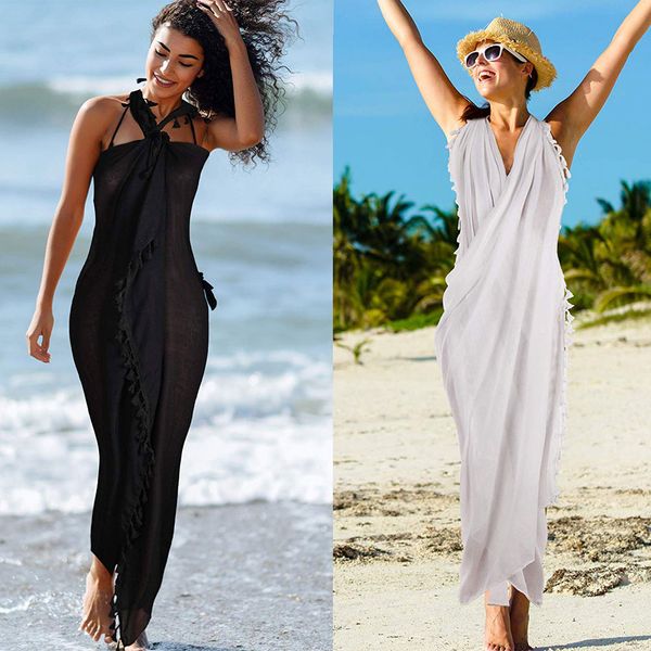 

hirigin women swimwear bikini cover up sheer beach skirt sarong pareo long maxi dress us, Blue;gray