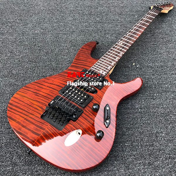 

eart electric guitar, transparent red paint, tiger-print maple veneer, ultra-thin body, stainless steel frets, charcoal-fired ca