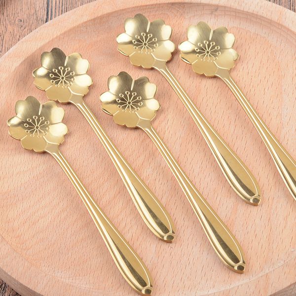

2020 new stainless steel cherry blossom shape japanese and korean coffee mixing spoon gold spoon creative rose spoon
