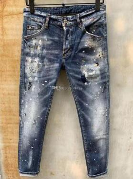 

new style brand d2 men jeans denim jean embroidery tiger pants holes d2 jeans zipper men pants skinny dsquared2 jeans men 0000 00560c#, White