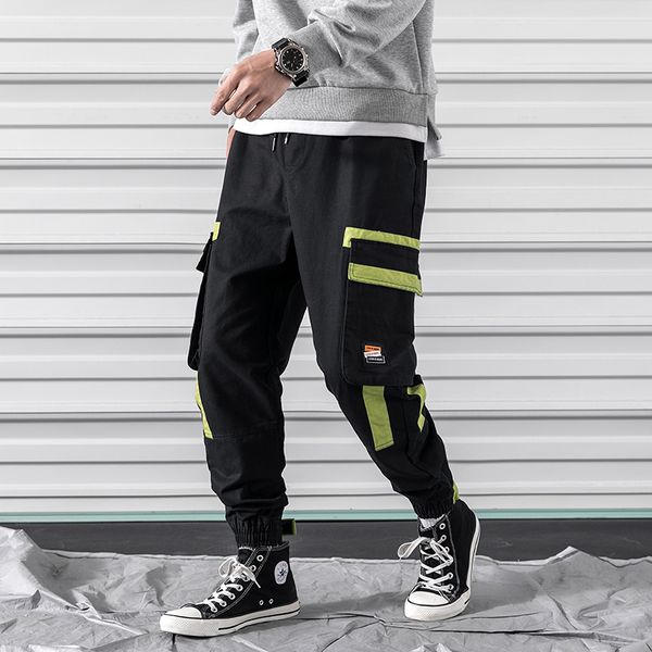 

streetwear jogger pants men 2019 spring new male sweatpants pockets spliced cotton casual harem mens joggers, Black