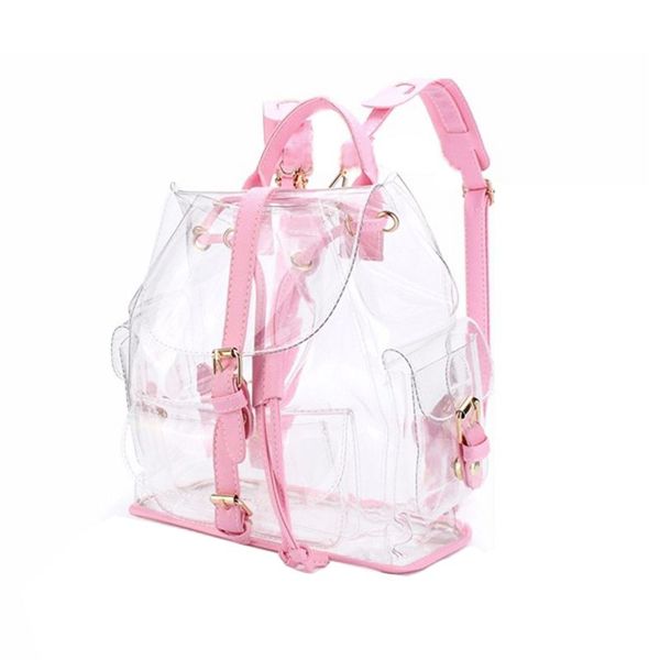

new fashion girl pink clear cute waterproof pvc transparent backpack school bag travel hiking bag (color: pink