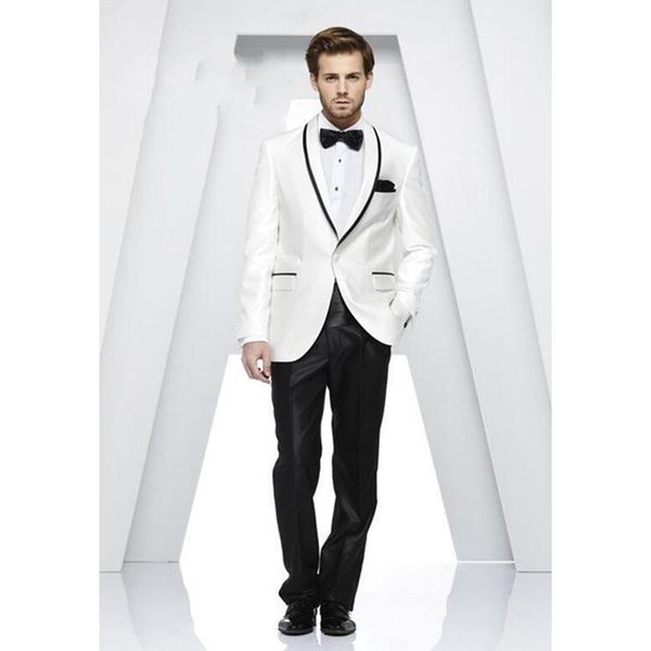 

костюм homme groom tuxedos one button groomsmen шаль лацкане мужские свадебные костюмы лучшие мужские костюмы вечерние одежда (куртка + брюк, White;black