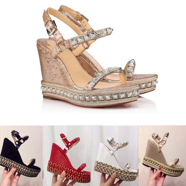 

designers red bottom platform wedge sandals espadrille shoes women's high heel summer sandals silver glitter-covered leather us4-11, Black