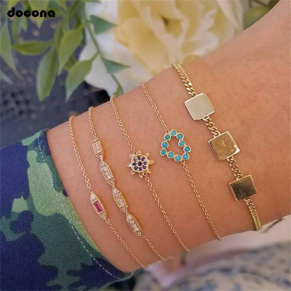 

punk colorful crystal rhinestone heart sun bracelet set for women gold color chain gem multi layer bnagle jewelry 8075, Black