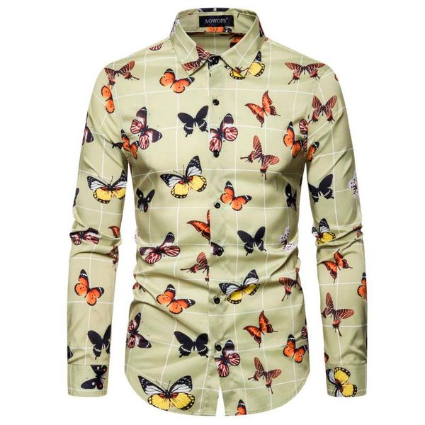 

men shirt 2020 fashion spring mens ethnic style vintage printing slim long sleeve dress shirt blouse camisa hombre camisas, White;black