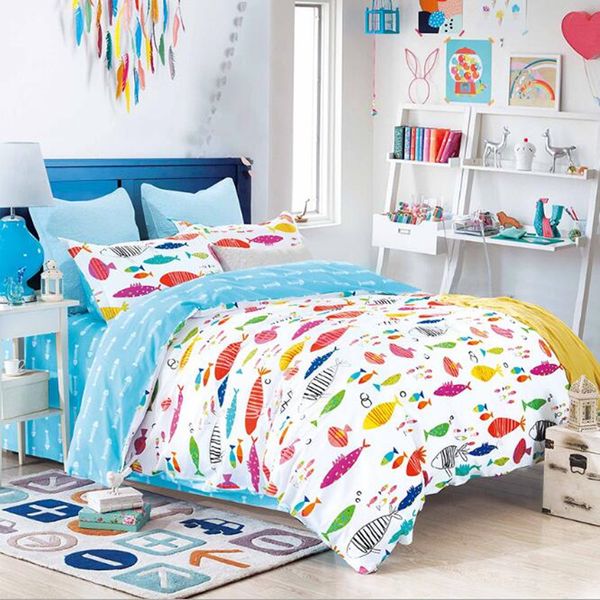 

100% cotton soft healthy bedding set for kids lovely fishes design cotton bed cover bed sheet 192
