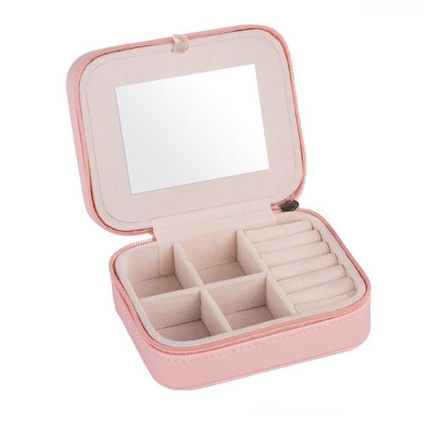 

женщины stud кольцо с зеркалом zipper mini организатор jewelry box путешествий портативный держатель серьги хранения, Pink;blue