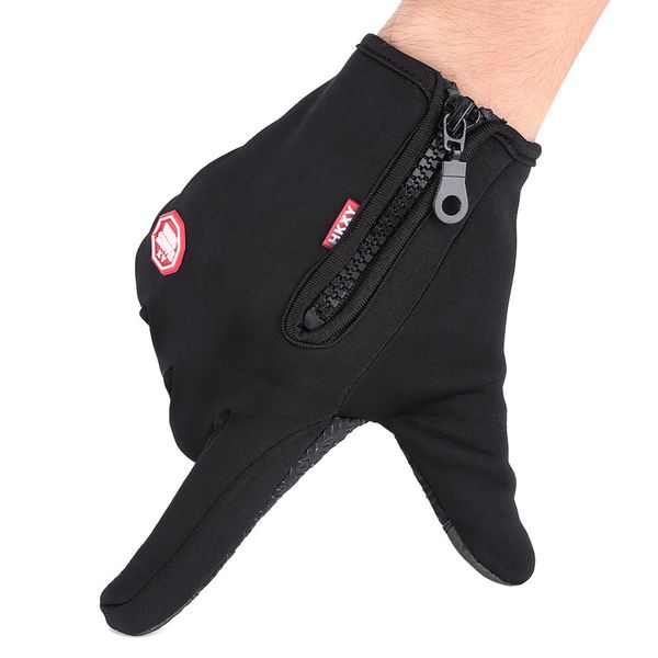 

1 pair with anti-slip zipper design full finger touch screen motorcycle winter warm ski gloves waterproof windproof black m