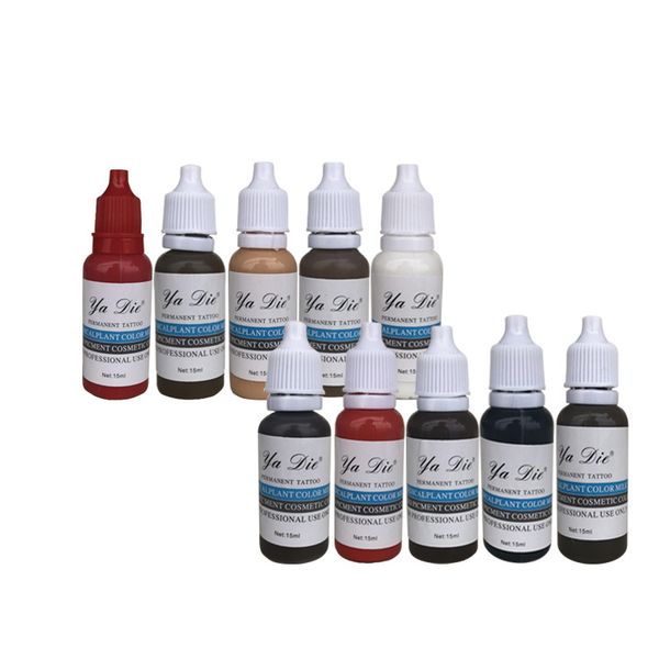 

10 pcs tattoo ink set permanent makeup pigments 15ml 1/2oz cosmetic eyebrow eyeliner tattoo paint back color