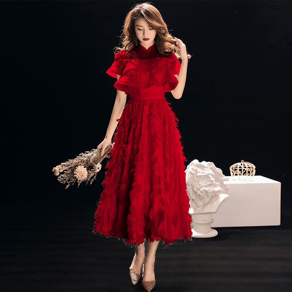 

2019 chinese dress red wedding dress long cheongsam party qipao robe oriental womens elegant evening vestido plus