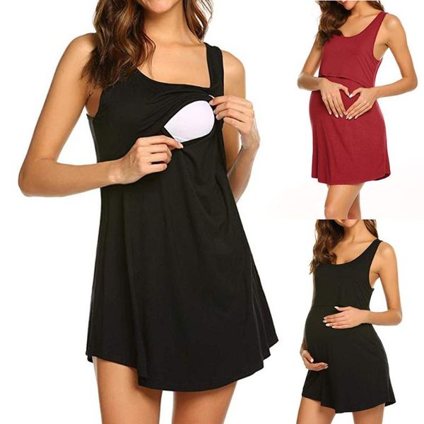 

pregnants nursing baby for maternity pajamas women pregnant maternity nursing breastfeeding summer sleeveless solid dress, White