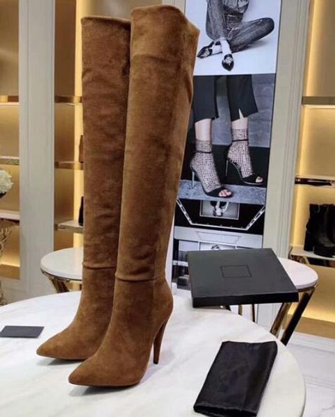 

luxury designer womens knight straight thigh-high 24" heel pointed toes boots cow leather shoes size 35-41, Black