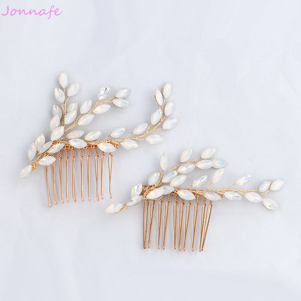 

jonnafe fashion opal crystal hair pins gold bridal hair comb jewelry handmade wedding accessories women headpiece, Golden;white