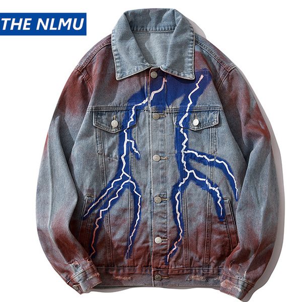 

2020 новый год сбора винограда способа джинсовой куртки пальто мужчины streetwear hiphip повседневный печати джинсы куртка harajuku пальто м, Black;brown