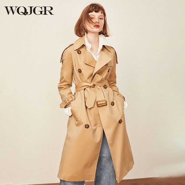 

wqjgr 2020 spring and autumn trench coat women long sleeve turn-down collar windbreaker trench femme double breasted, Tan;black