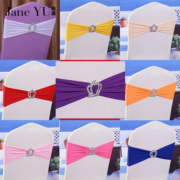 

janeyu 50pcs/lot crown metallic silver spandex lycra chair sashes bands elastic bandage chair cover sash party decoration