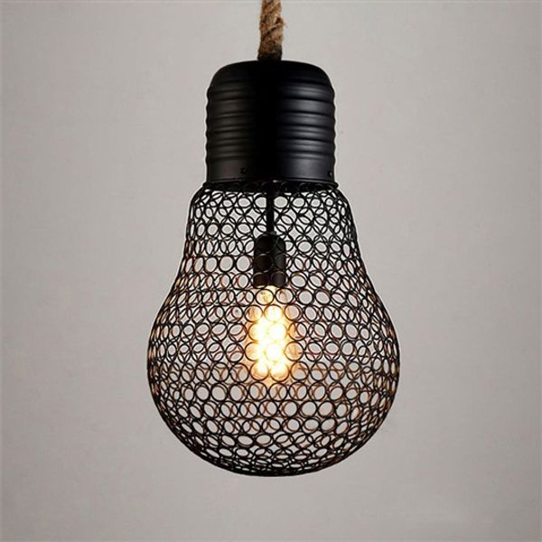 Vintage Net Metal Bulb Shape Antique Pendant Lighting With Rope