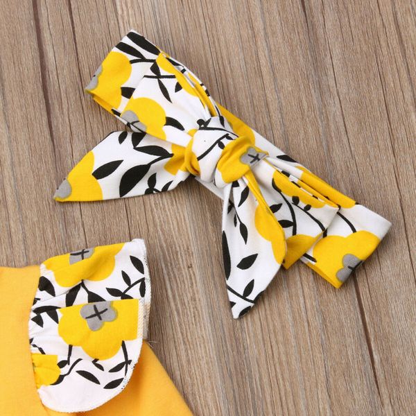 

0-24 months newborn baby girls clothes 3pcs ruffle long sleeve letter romper+flower print pants+headhand outfits set 2019 new, White