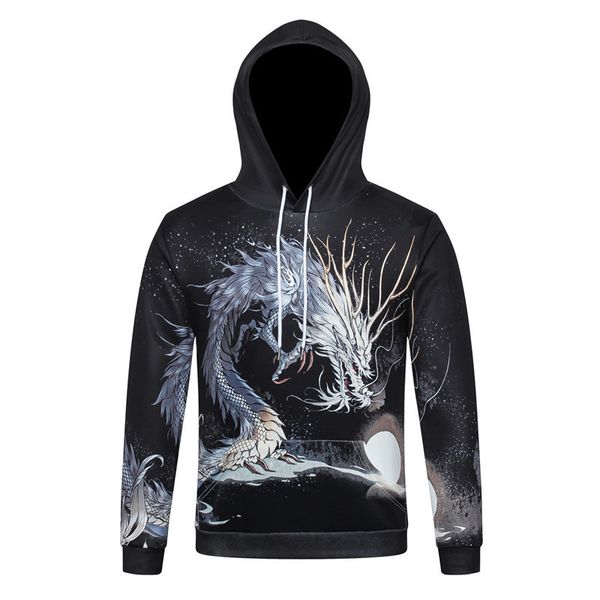 

мужской дизайнер 3d печатный свитер с капюшоном мультфильм аниме дракон шаблон мужчины и женщины искусство с длинным рукавом толстовка тепла, Black