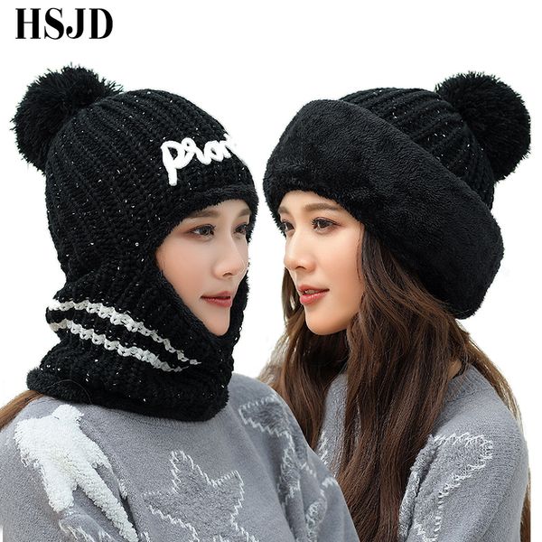 

2018 new winter sequins multi functional knitted hat women balaclava mask warm thick skullies beanies female outdoor ski cap, Blue;gray