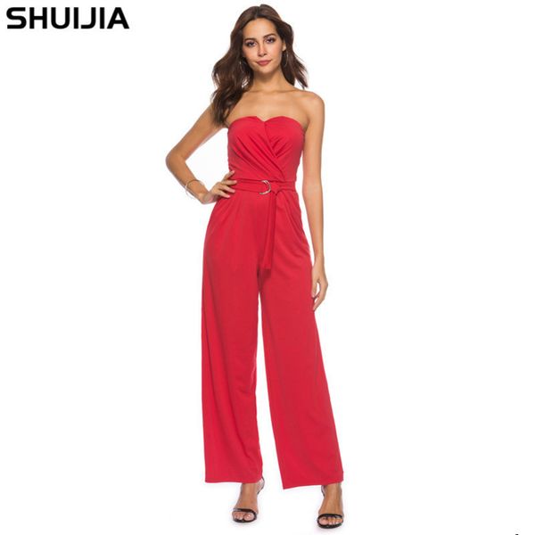 

women designer off-the-shoulder waist multi-fold tube jumpsuit trouserszym8zym8, Gray