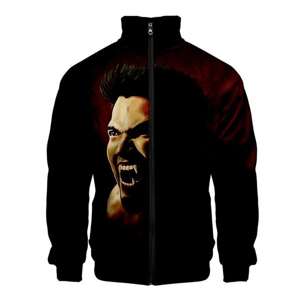 

derekhale 3d print stand collar pocket jackets zipper double sided printing long sleeve casual mens coat, Black;brown