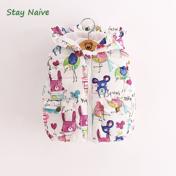 

stay naive2017 children's clothing autumn and winter overcoats animal graffiti girl princess baby vest vest hooded jacket, Blue
