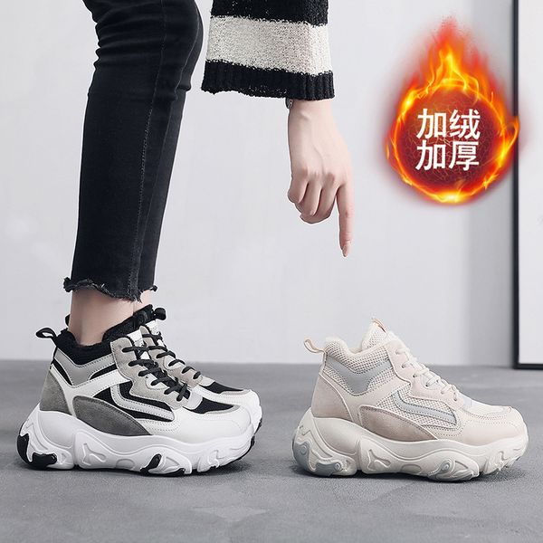 

woman winter ankle vulcanized shoes warm thick plush suede snow boots female pu leather outdoor sneaker fur shoes women, Black