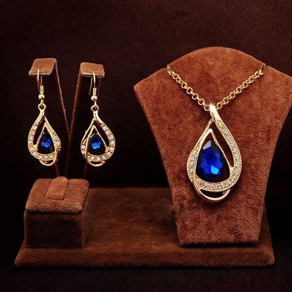 

unique design double layer water drop jewelry sets for women fashion crystal necklace earrings bridal wedding jewelry sets gift, Silver