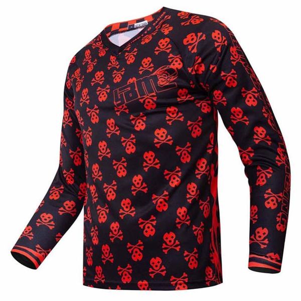 

quick dry motorcross motocycle jersey skull long sleeves cycling shirt mtb wear sublimated clothing, Black;red