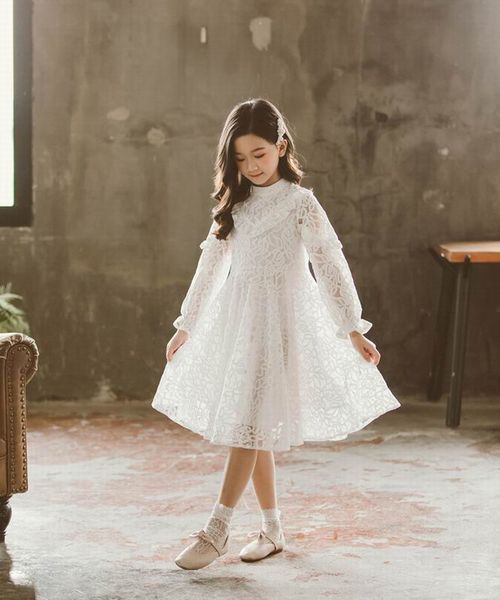

2020 sping autumn new girl princess dress white lace long sleeve dress v princess kids clothes maq003, Red;yellow