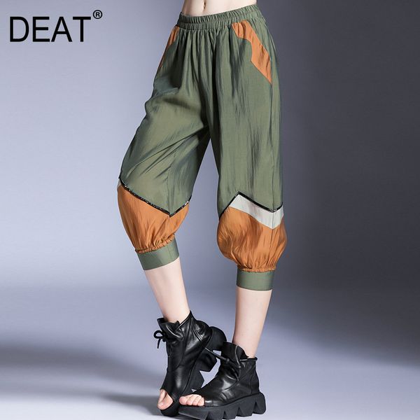 

deat] 2020 high elastic waist spliced hit color streetwear harem trousers women pants new fashion tide spring summer ar484, Black;white