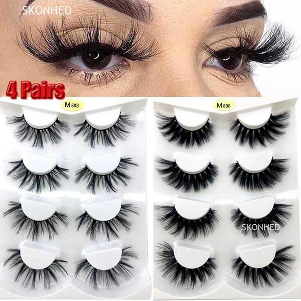 

4 pairs 3d faux mink hair false eyelashes wispy fluffy drama fake lashes handmade cruelty-eye lashes extension makeup tools