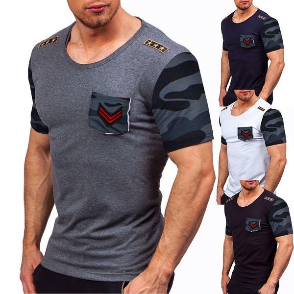 

модельер фитнес mens tshirts summer o-образным вырезом с коротким рукавом камуфляж тощий mens tops casual male тройники, White;black
